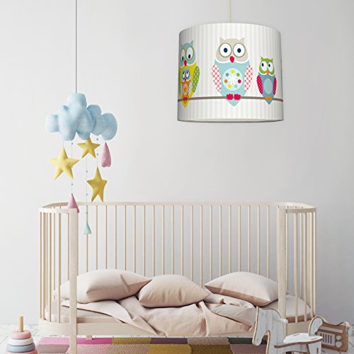 anna wand Lampenschirm SUMMER OWLS BOYS – Schirm für Kinder / Baby Lampe mit Eulen in versch. Farben – Sanftes Licht für Tisch-, Steh- & Hängelampe im Kinderzimmer Mädchen & Junge - 3