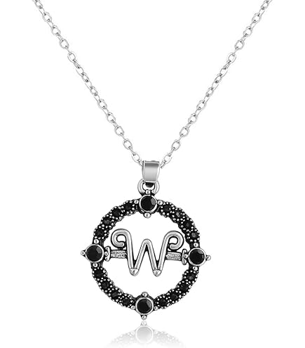 Wednesday accessoireketting, 4 stuks, 1 paar W symbool oorbellen en 2 W