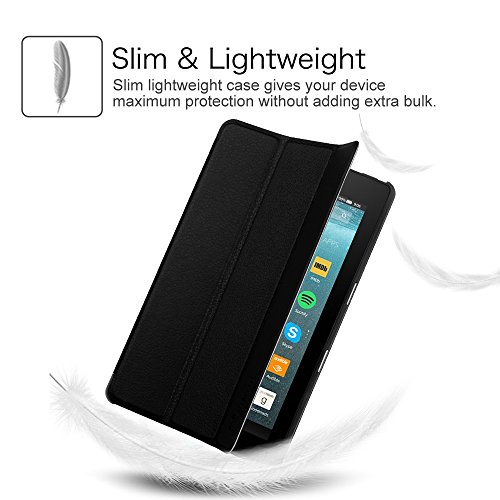 Fintie Hülle für Amazon Fire 7 Tablet (7-Zoll, 7. Generation – 2017) – Slim Cover Lightweight Schutzhülle Tasche mit Standfunktion und Auto Schlaf / Wach Funktion, Schwarz - 6