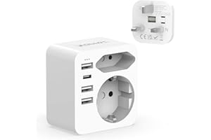 Hoppac Adaptateur Prise Anglais,Prise Anglaise Adaptateur Francais ,Adaptateur France vers UK avec Prise European and Schuko,Adaptateur Type G Pour Une Utilisation Au Royaume-Uni Et En Irlande