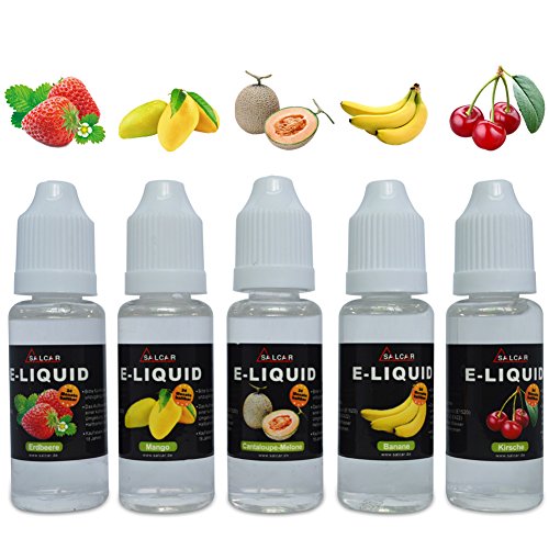 Preisvergleich Produktbild Salcar® E-Liquid 0,0mg Nikotin, 1er Pack (5x 20ml) für E-Zigarette (Erdbeere, Cantaloup-Melone, Mango, Kirsche, Banane)