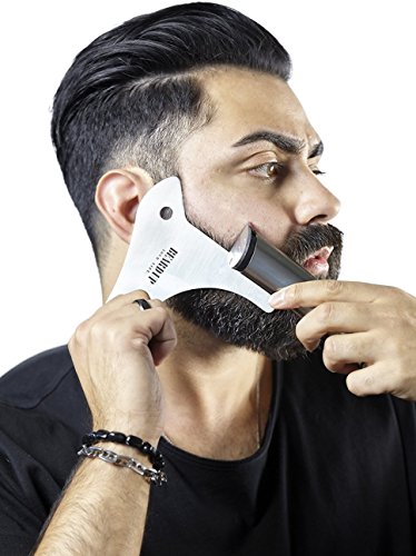 Premium Edelstahl Bart-Schablone | Rasur -Ergebnisse wie vom Barbier | Scharfe Konturen | symmetrischer Bart | Styling leicht gemacht | Vorlage für einfache Bartpflege | Made in Germany | simples rasieren u. trimmen der Bartlinie | Anleitungsvideo | Gratis E-Book - 3