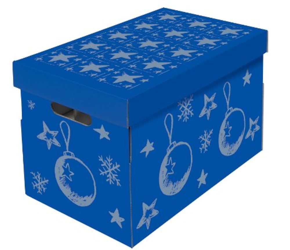 NIPS 119201142 CHRISTMAS Aufbewahrungsbox für Christbaumkugeln und Weihnachtsdeko mit variabler Innenaufteilung auf 3 Ebenen, B 27, 5 x T 46, 5 x H 29, 5 cm, blau / silber