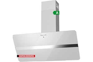 CORBERO Corberó - Campana Decorativa VICTORIA960W, Cristal Blanco 90 cm, 165W, 3 Velocidades, Control Touch, Caudal 594,2 m3/h, Color Vidrio Templado, 1 X Filtro de Aluminio, Filtro Carbón, E.Energética A