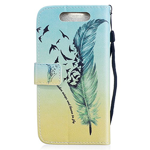 ZTE Blade V8  5 2   Funda  ocketcase   Flip Libro de PU Cuero Leather Protectora Case Cover con Cierre Magn  tico Funci  n de Soporte Billetera Tapa Carcasa para ZTE Blade V8 - plumas verdes