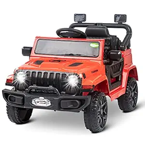 Baybee Thrax Battery Operated Ride-on Electric Kids Car Jeep | Ride-on Toy Baby Car Jeep with Led Light, USB, Music | Electric Battery Baby Big Car for Kids to Drive 2 to 5 Years Boys Girls (Red)