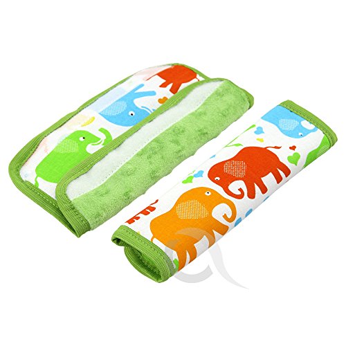UNIVERSAL padded Harness Seat belt Strap Cover REVERSIBLE (elephant/green)