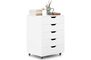 CASART Rolling File Cabinet, 5/7 Drawers Freestanding Storage Organizer Cupboard on Wheels, Home Office Lateral Filing Chest (White, 5 Drawers)