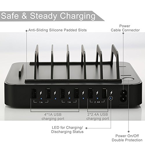 Ladestation, AOLOX 6-Port USB Desktop Ladegerät Organizer für USB-Charged Gerät - 4