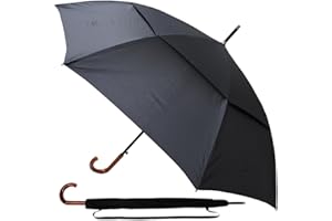 COLLAR AND CUFFS LONDON 95KPH Regenschirm Sturmfest XL - Stockschirm Automatik Herren Damen Windfest - SEHR STARK - Windproof - Holz-Effekt Griff - Fiberglas - Ventilationsbezug - Schwarz
