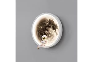 ACLBLK Lune Applique Murale Pour Chambre Moderne Astronaute Appliques Murales Intérieur Rond 3000K Blanc Chaud LED Mur Lampe Chambre D'enfant Nordique Noir Luminaire Pour Garçon Filles Chevet Enfant R