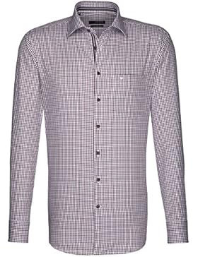 Seidensticker Herren Langarm Hemd Uno Regular Fit rot / weiß kariert mit Piping 131130.47