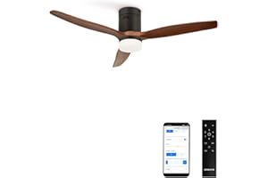 CREATE / WINDCALM/Ventilador de techo ABS con luz negro aspas efecto madera oscura con Wifi y mando / 40W, Silencioso, Ø132 cm, 3 temperaturas de luz, temporizador, función verano-invierno