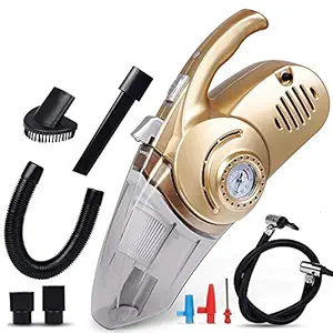 Jukkre DC 12V 300PSI Portable Dry Wet Vacuum Car Cleaner,Tire Inflator with Gauge 4 in 1 Auto Accessory Misc Air Compressor with LED Light_(2020-Gold)