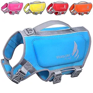 Vivaglory Small Dog Life Vest, Skin-Friendly Neoprene Life Jacket for Dogs with Superior Buoyancy and Rescue Handle, Blue