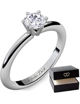 Verlobungsringe Silber 925 von AMOONIC mit SWAROVSKI Zirkonia Ring Damenring Schmuck Zirkonia Stein mit GRAVUR...
