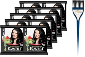Kaveri Henna Hair Color (Natural Black) - Pack of 10 (10g each) with Hair Brush by Behal International
