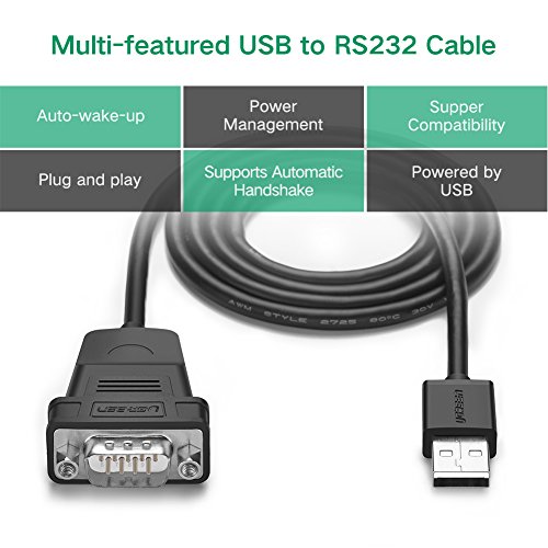 UGREEN USB auf RS232 Seriell Adapter USB Seriell Konverter Kabel USB Seriell DB9 Stecker auf A Stecker mit PL2303 Chipsatz Unterstützt für 10/8/7/Vista/XP/ Win10/2000 und Mac OS X 10.6 und so weiter, Vergoldete Kontakte für stabile Verbindung Schwarz (1m) - 5