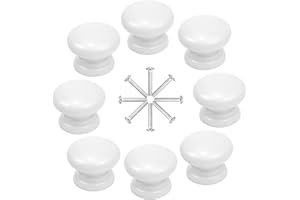ORENGE 8 Pezzi Pomelli Mobili Legno Bianca 33MM Pomelli Armadio Legno Rotondo Manopole Cassetti Fungo per Cassetti Armadio Guardaroba Porte Credenze con Vite