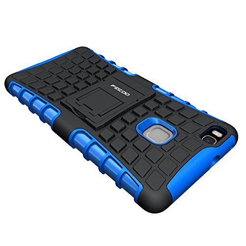 Funda Huawei P9 lite Pegoo El Soporte Incorporado A Prueba de golpes Anti-Ara  azos y Polvo Mezcla Doble Capa Armadura Proteccion Cover Case Caso Funda C  scara Caja para Huawei P9 lite  Azul 