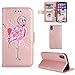 Produktbild Lederhülle für Huawei P20 Lite Flamingo Glitzer, Misteem Elegant Luxus Flamingos Muster Motiv Cartoon Anime Schutzhülle Magnetisch Brieftasche Stoßfest Staubschutz Flip Klapphülle Buch Style Weich Leder Tasche Case Standfunktion / Kartehalter / Wallet Handyhülle für Huawei P20 Lite - Rosé Gold