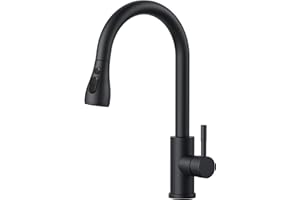 FORIOUS Wasserhahn Küche Schwarz, Hochdruck Küchenarmatur mit Herausziehbarer Brause Ausziehbar Armatur, Mischbatterie Spültischarmatur, 360° Schwenkbar Zwei Sprühfunktionen