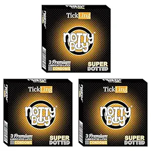 NOTTY BOY TickLing 1500 Dots Extra Dotted Condom For Men - 9 Count (Pack of 3)