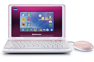 VTech - Genio MAX, Mon Premier Vrai Ordi Rose Métal, Ordinateur Enfant avec Écran Couleur 7 Pouces, Souris, 60 Activités et Jeux Éducatifs, Cadeau Enfant de 5 Ans à 12 Ans - Contenu en Français
