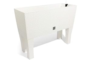 PROSPERPLAST Jardinera Rato 72 litros con riego en color blanco 80 x 33 x 65 cm con patas