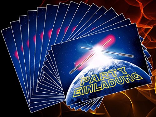 „LICHTSCHWERTER-EINLADUNGEN“ (10792): 12-er-Set spacige Einladungskarten zum Kindergeburtstag oder zur Space-Party von EDITION COLIBRI © – umweltfreundlich, da klimaneutral gedruckt - 3