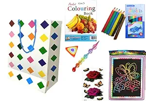 Birthday Popper Rainbow Combo Packs with Goody Bag (Set of 10) as Return Gift for Kids of All Age Group