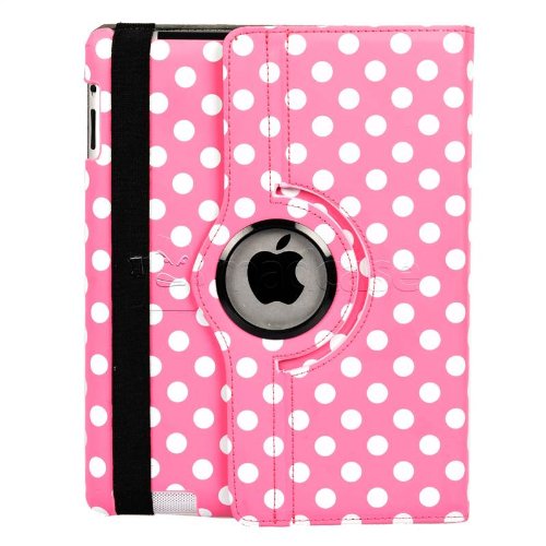MadCase Apple iPad 4 (mit retina display) Stilisch Muster PU Leder Rotierend Smart Ständer Schutzhülle – kompatible mit iPad 2 und iPad 3 einschließlich Displayschutzfolie & Eingabestift – Gepunktet – Hellrosa - 8