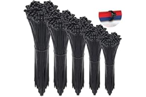 Symretie 500 Pezzi Fascette Plastica per Cablaggio 4mm x 100/150/200/252/300mm Fermacavo Nero Nylon Cavi Stringicavo Fascetta Piccole per Cable Management, Giardinaggio