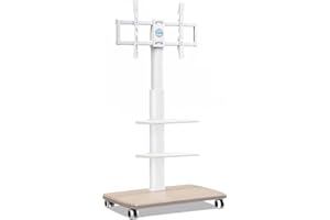 FITUEYES Support TV roulettes avec Pied en Bois pour TV de 32 à 70 Pouces,Support TV sur Pied 6 Réglables en Hauteur Pivotant 60° jusqu'à 40 KG- Max VESA 600X400 MM-Gestion des câbles