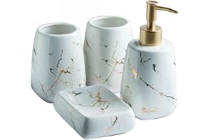 YYW Set da bagno in ceramica, 3/4/5 pezzi, set di accessori da bagno moderni e di lusso, con motivo marmo, in ceramica, accessori per casa, appartamento, dormitorio