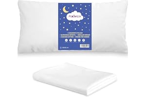 Pukalia® Almohada Bebe 50x30 - Almohada para Niños 2 3 4 años - Más Funda Algodón Orgánico Suave 30x50 - Almohada Infantil Baja para Cuna - Antiácaros, Lavable, Doble Funda.