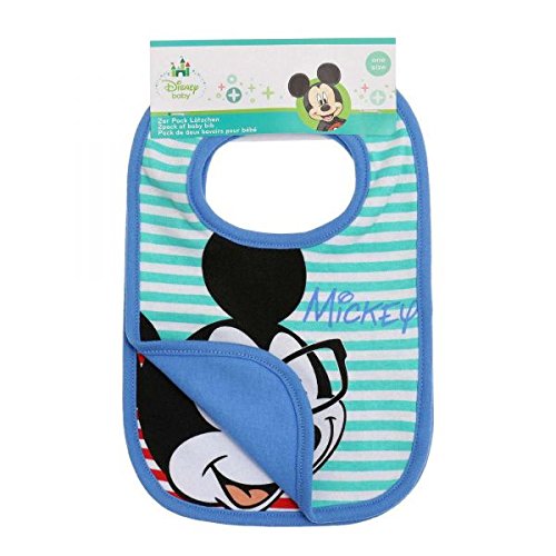 Disney Mickey Lätzchen, 2 Stück, grün-weiß/blau + rot-weiß /blau
