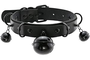 Borsgye Punk Leder Goth Choker Halsband Verstellbar Rock PU Leder Choker Halsketten Teen Mädchen Cosplay Schmuck Vintage Halsketten - Bell Choker NC Schwarz, Metall Kunstleder
