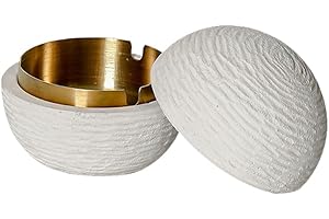 Aschenbecher mit Deckel - Aschenbecher für Draussen Innen - Outdoor Minimalismus Schwarz Weiß Grau Edelstahl Liner Aschenbecher (Weiß-Goldene Innenfolie)