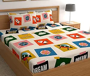 Shahi Concept 180 TC Glace Cotton Double Bed Kids Cartoon Bedsheet with 2 Pillow Covers ( Dream Big )