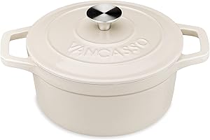 vancasso Cocotte Ronde en Fonte Émaillée 2L, 20cm, x9.5cm, 3.4kg, Marmite avec Couvercle Pour Tous Feux dont Induction Beige