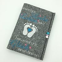 ♥ Bestickte Mutterpasshülle ♥ Mutterpass Hülle ♥ Mutterpasshuelle ♥ aus Filz ♥ Baby ♥ Schwangerschaft ♥ Zusatzfach für Ultraschallbilder ♥ Geburt ♥ Füsschen - Herz - TÜRKIS / PINK ♥ Herz