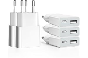 USB Ladegerät 5W Slim Ladestecker Netzteil 5V 1A 2Port USB C+ USB A Netzstecker Adapter, Steckdosenadapter für iPhone,eBook Reader, Xperia, MP3, Smartphone（Weiß） (Thickness 1.45cm/5packs)