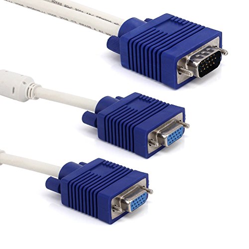 igreely Premium VGA 15 Pin One männlich 1 bis 2 Dual Weiblich SVGA VGA Monitor Y Splitter Kabel Draht Kordel blau Stecker für TV Computer Projektor