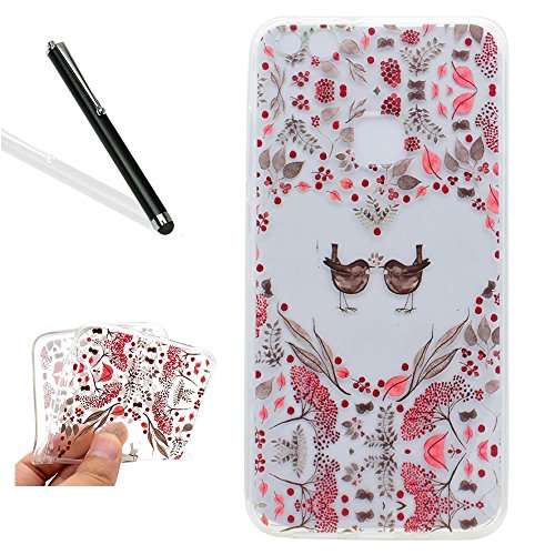 Silikon Hülle für Huawei P10 Lite,Transparent Handyhülle für Huawei P10 Lite,Leeook Crystal Clear Ultradünn Schale Bumper Schutzhülle Liebe Herz Blumen Vogel Malerei Muster Durchsichtig Kratzfeste Scratch-Resistant Weich Tpu Protective Abdeckung Case Etui Cover für Huawei P10 Lite + 1 x Schwarz Eingabestift-Clear,Liebe Herz Blumen Vogel