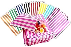SURELOCK 100 Mixed/Assorted Colours 5" x 7" Striped Candy Sweet Paper Bags | Wedding Buffet Favour Cake Gift Pick n Mix Shop | Premium Quality UK Made