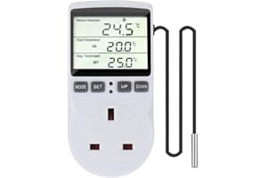 Lotvic Digital Temperature Controller, Thermostat Plug Socket, LCD Screen Heating Cooling Temperature Switch, Heating Cooling Timer for Homebrew Greenhouse Reptile Terrarium Home (UK Plug)