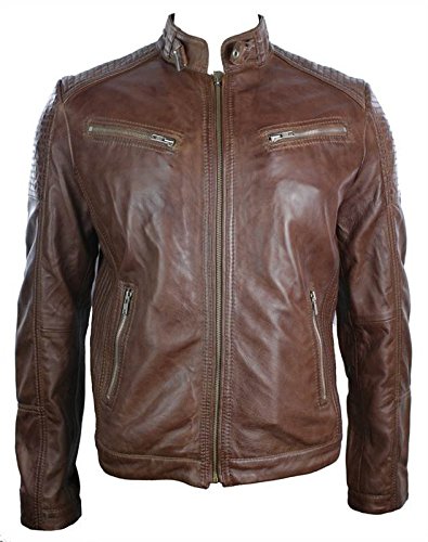 Herrenjacke 100% echtes Leder Biker Jacke Retro Style