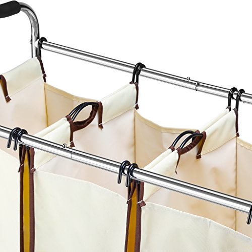 LANGRIA Wäschekorb Wäschesammler Rollend Wäschesortierer 3 Fächer Chrome Metal Rahmen 75 lbs Kapazität Beige - 5