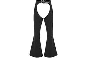 Mufeng Women's Faux Seude Cowgirl Pants Adjustable Waist Hollow Out Bell Bottom Long Trousers